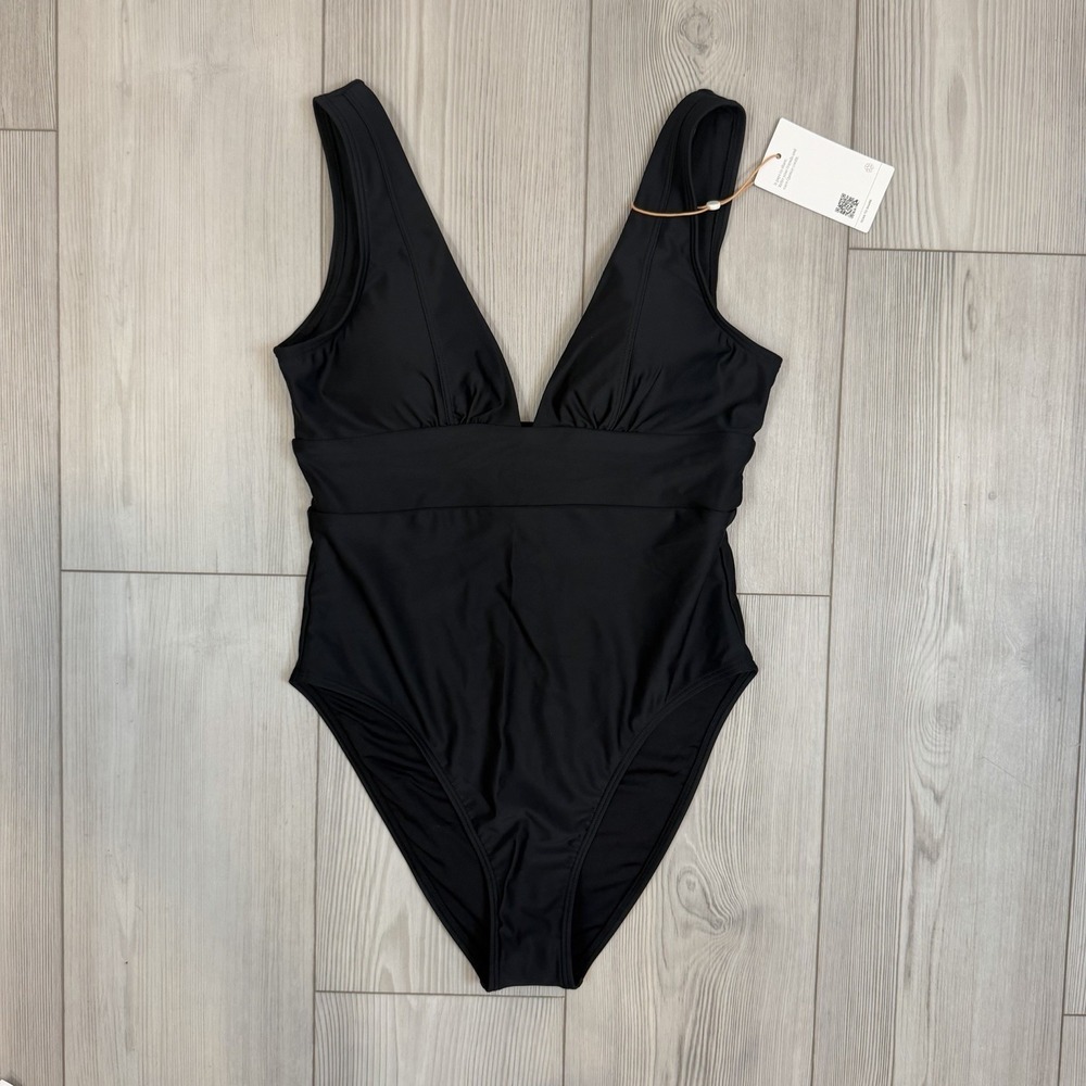 NWT Quince Italian Plunge One-Piece Swimsuit, Large, Black - Picture 1 of 12